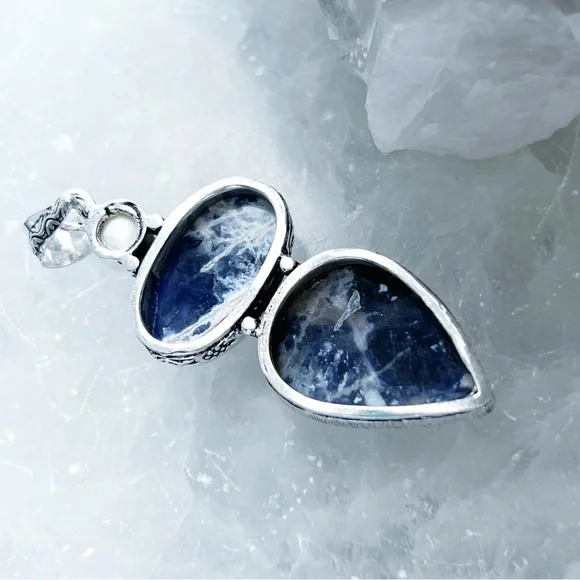 Sterling Silver 925 Sodalite Pendant Handmade Vintage Antique Style New - Picture 5 of 7